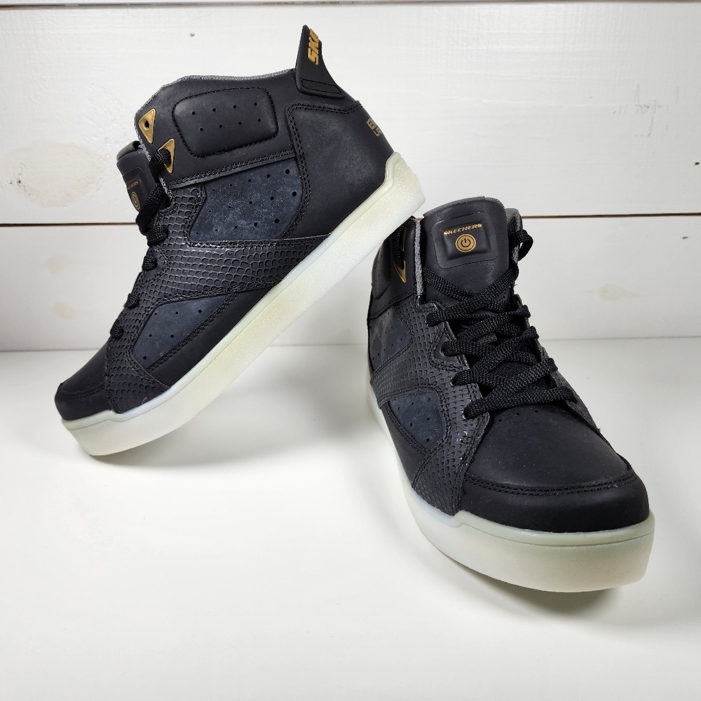 Skechers Womens Energy Lights 2.0 Black Hi Top Sneaker Shoes Sz 7.5 Casual Kicks